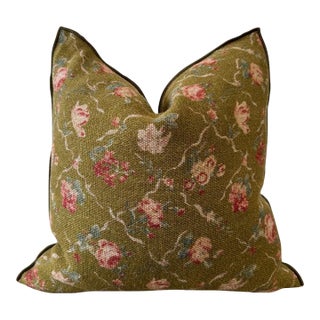 French Linen Floral Pillow With Down Insert Made in France For Sale