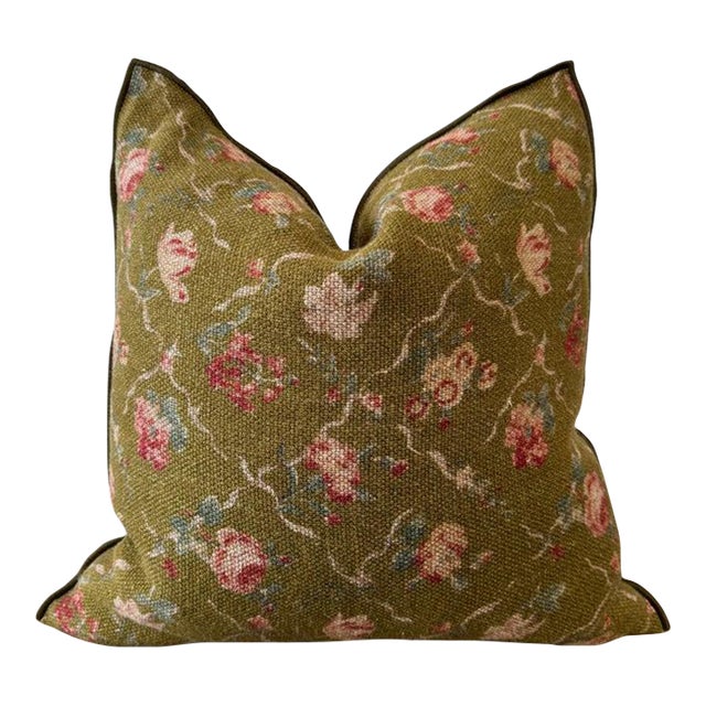 French Linen Floral Pillow With Down Insert Made in France For Sale