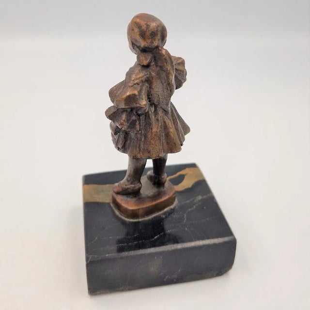 Girl Bronze Figure on Marble Base, 1890s For Sale - Image 3 of 6