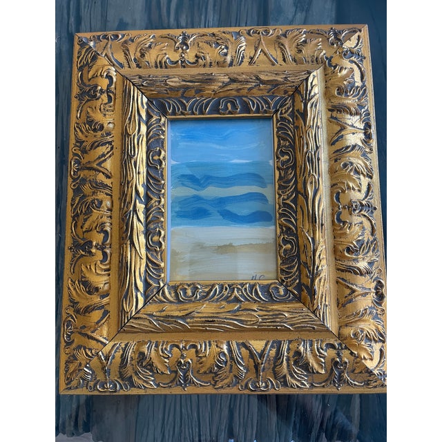 Abstract Original Art Painting Abstract Seascape in Golden Relief Frame For Sale - Image 3 of 4