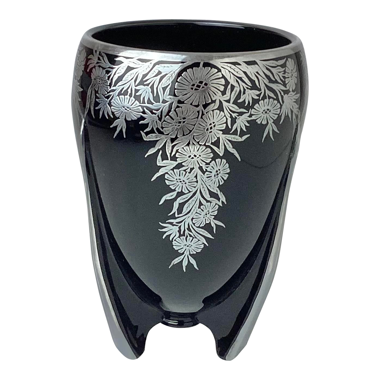Art Deco Ebony Black Rocket Vase With Sterling Silver  display picture 1