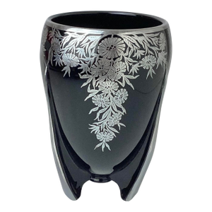 Art Deco Ebony Black Rocket Vase With Sterling Silver Overlay by Duncan and Miller 1930’s
