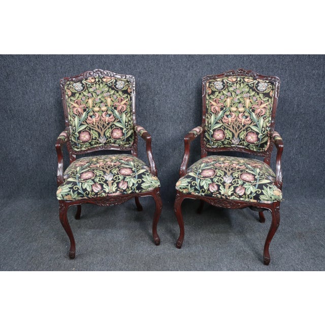 Wood Astoria Imports French Style Carved Mahogany Arm Chairs - a Pair For Sale - Image 7 of 7