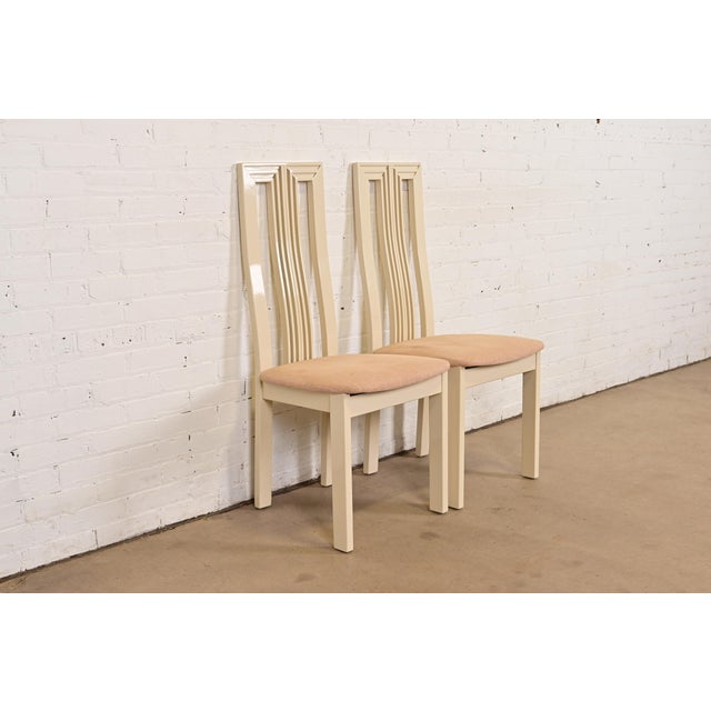 Postmodern Italian Modern Cream Lacquered High Back Side Chairs or Dining Chairs, Pair For Sale - Image 3 of 16