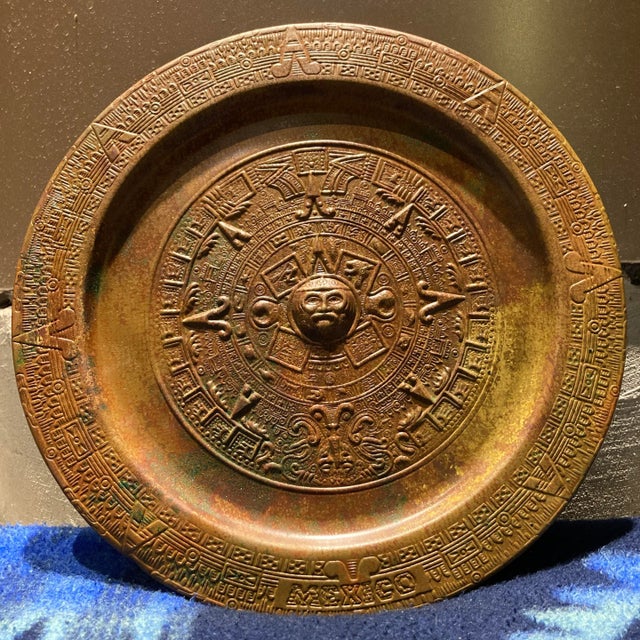 Vintage Hand-Hammered Brass Mayan Sun-God Calendar Mexico For Sale - Image 13 of 13