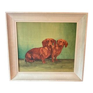 Portrait of Two Dachshunds Dudley & Maedchen - Framed Gouache Painting From 1959 For Sale