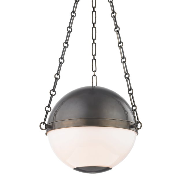 Transitional Mark D. Sikes 2 Light Sphere No. 2 Pendant, Small, Distressed Bronze For Sale - Image 3 of 3