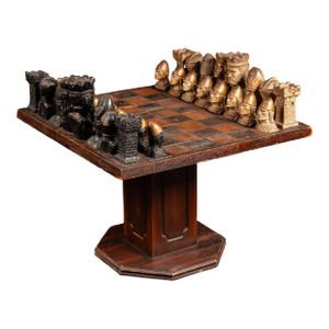 Mid 20th Century Wooden Chess Table With Wooden Chess Pieces