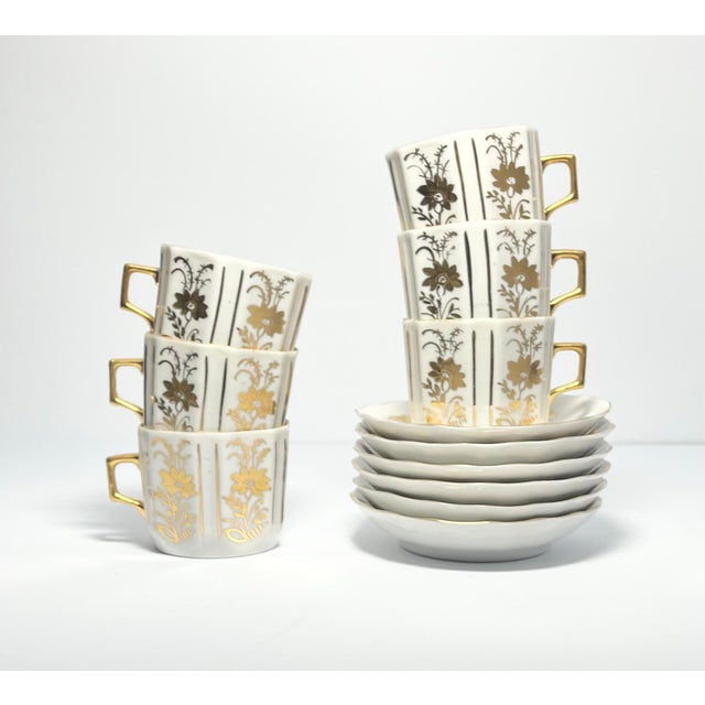 Gardner Verbilki Russian 6 Porcelain Gold Flower Demitasse Espresso Cups Saucers Good vintage condition. No chips, cracks,...
