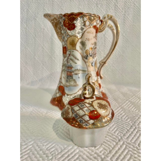 Early 1900’s Japanese Kutani Moriage Porcelain Chocolate Pot With Gilding For Sale - Image 9 of 10
