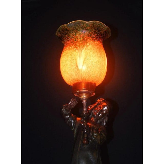 Antique French Art Nouveau Figural Bronze Table Lamp by A.J. Scottie, 1900s For Sale - Image 4 of 18
