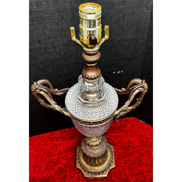 Glass Pair of French Neoclassical Cut Crystal & Patinated Bronze Urn Lamps With Ram/Goat Head Handles For Sale - Image 7 of 12