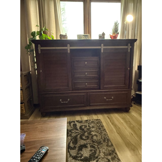 Red Rustic Transitional Mahogany & Red Cedar Sideboard With Sliding Barn Doors. For Sale - Image 8 of 10