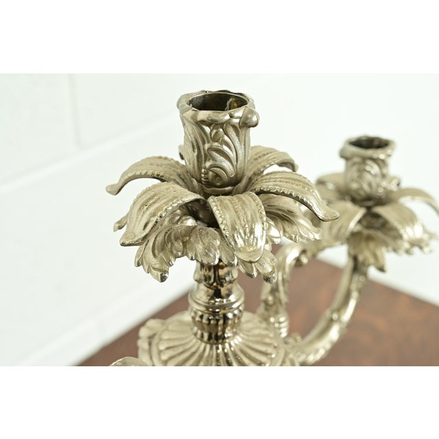 Silver Tiffany & Co. Style Antique Victorian Silverplate Three-Light Candelabra For Sale - Image 8 of 14