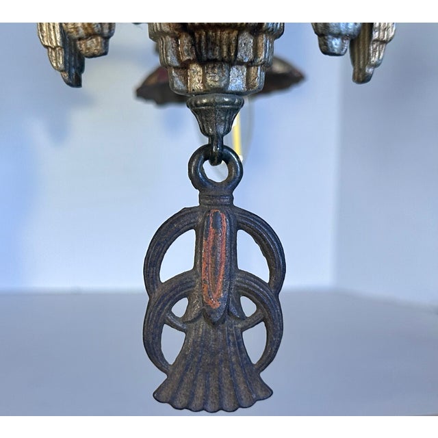 Green 1930s Art Deco Skyscraper Slip Shade Chandelier For Sale - Image 8 of 16