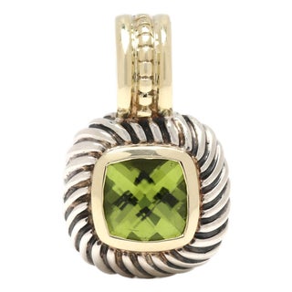 David Yurman Peridot Pendant, Sterling Silver & 14k Yellow Gold, Width .5 In For Sale