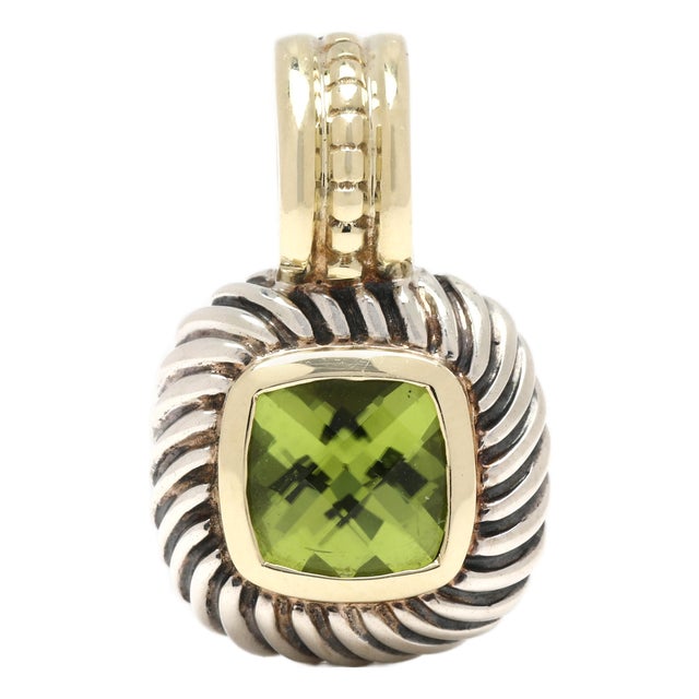 David Yurman Peridot Pendant, Sterling Silver & 14k Yellow Gold, Width .5 In For Sale