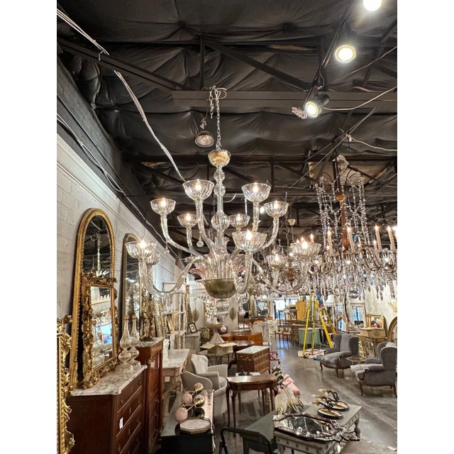 Very fine large scale modern Murano glass 2 tier chandelier with "fume" glass. Beautiful graceful arms and sparkling...