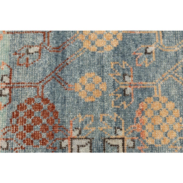 Modern Khotan Style Hand-Knotted Wool Area Rug Teal, Rust & Ochre Vintage Motif For Sale - Image 4 of 9