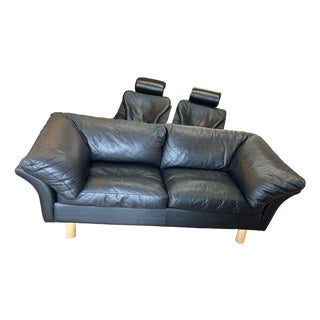 Scandinavian Midcentury Modern Black Leather Sofa by Stouby For Sale