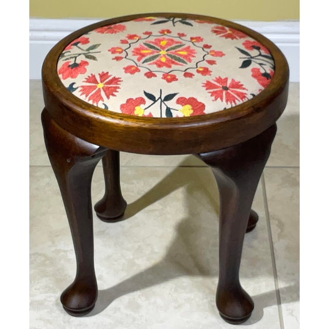 Victorian Beautifully Crafted Vintage Victorian-Style Footstool With Suzani Embroidery For Sale - Image 3 of 11