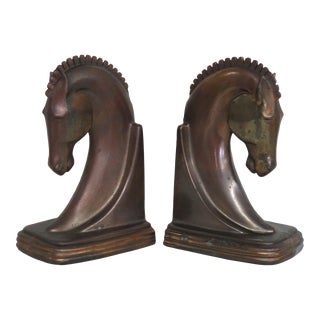 Dodge Inc Art Deco Bronze and Copper Trojan Horse Bookends Sculpture 4076 For Sale