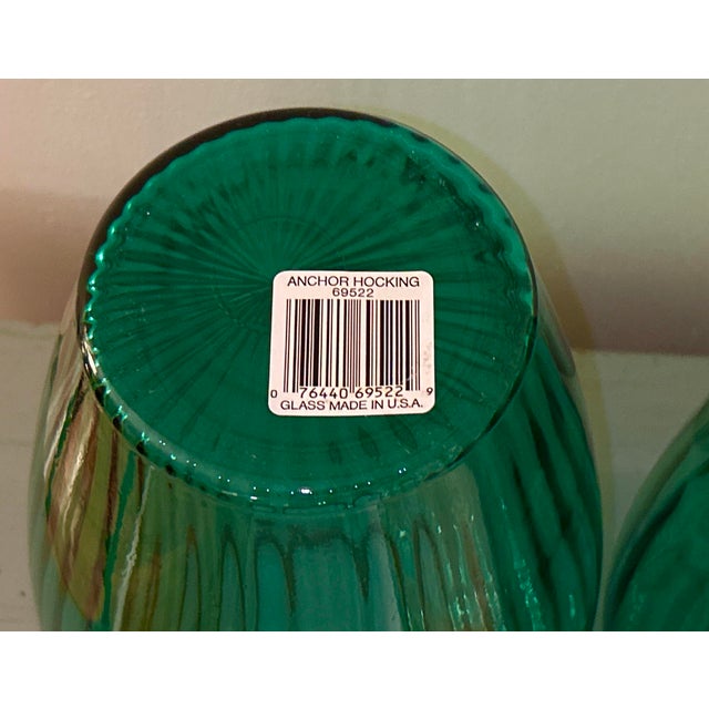 Green Vintage Anchor Hocking Teal Green Glass Vases - A Pair For Sale - Image 8 of 10