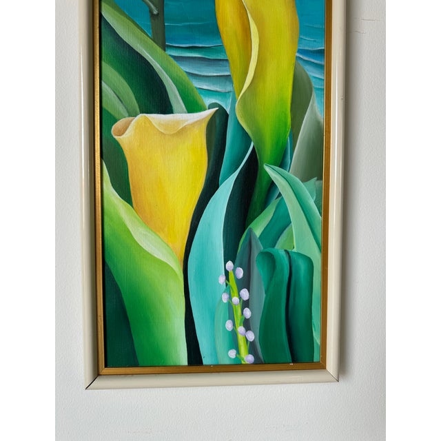 Textile Vintage Calla Lilies Still Life Oil Painting, Framed For Sale - Image 7 of 11