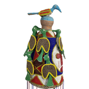 Vintage African Yoruba Beaded King Crown 18" H Nigeria
