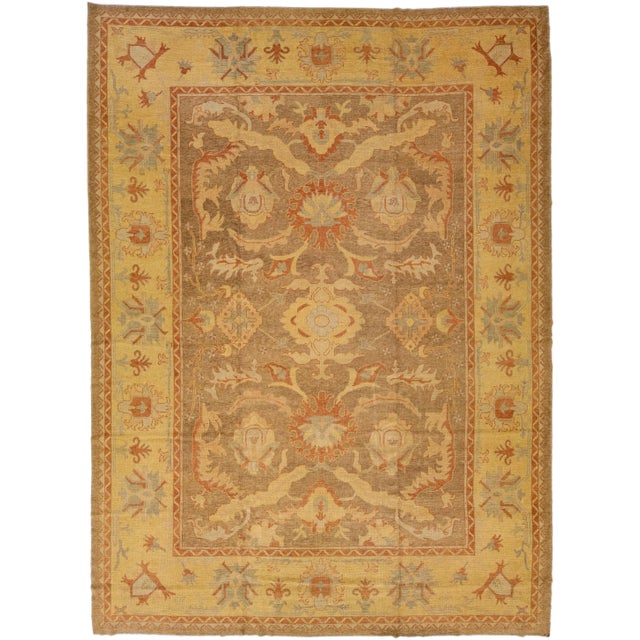 Textile Modern Designed Turkish Oushak Handmade Brown Wool Rug With Floral Motif For Sale - Image 7 of 7
