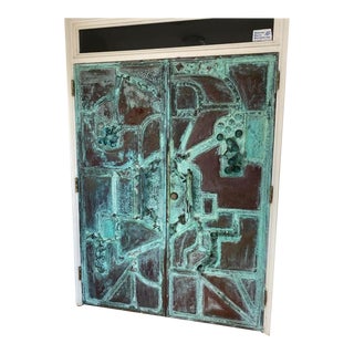 Artist Roy R. Butler Signed Copper Brutalist Doors - a Pair For Sale