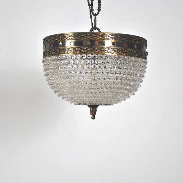 Glass and Brass Pendant Lamp, 1950s For Sale - Image 4 of 8