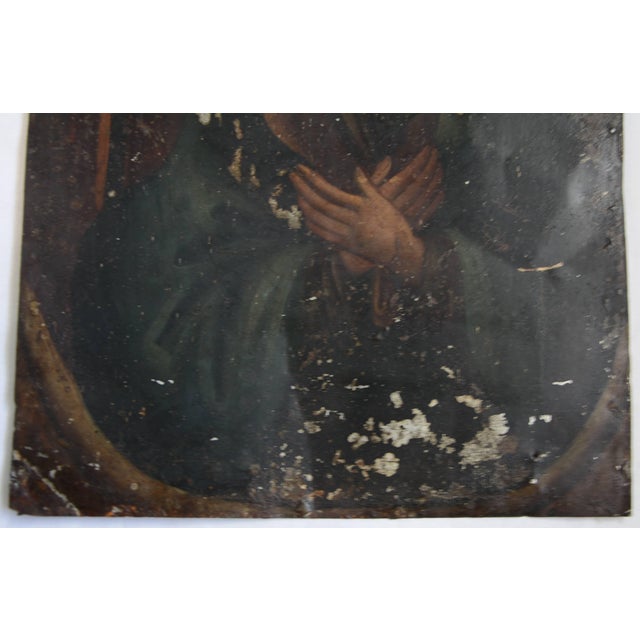 19th Century Mexican Folk Art of Retablo on Metal of Sorrowful Mother Mary For Sale - Image 4 of 6