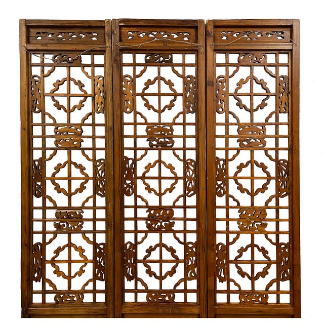 Late 19th Century Antique Chinese Handcrafted 3 Panel Wooden Screen/Room Divider For Sale - Image 12 of 13