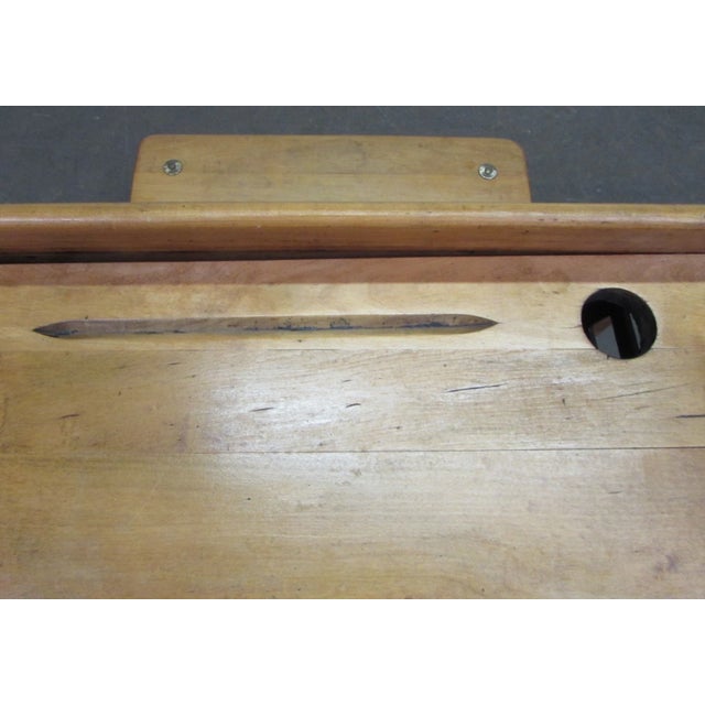 Brown Antique Wood School Row Seat & Desk Combo For Sale - Image 8 of 10