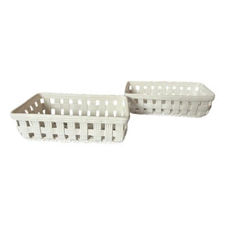 1980s Handmade Italian Ceramic Basket Weave Serving Trays by Neuwirth - a Pair For Sale