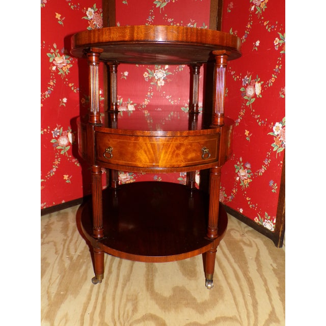 Vintage Pair Weiman Heirloom Mahogany Leather Top Oval Lamp Tables For Sale - Image 16 of 18