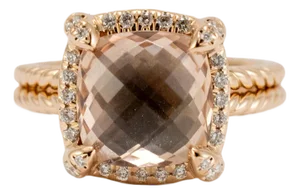 David Yurman Chatelaine 18k Rose Gold Morganite Pavé Diamond Cable Cocktail Ring, Size 5.5