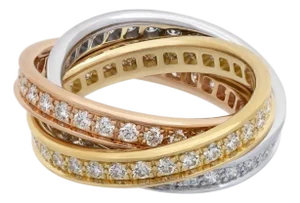 Cartier Trinity Diamond 18k Tri-Color Gold Band Ring w/Cert - Size 5.5