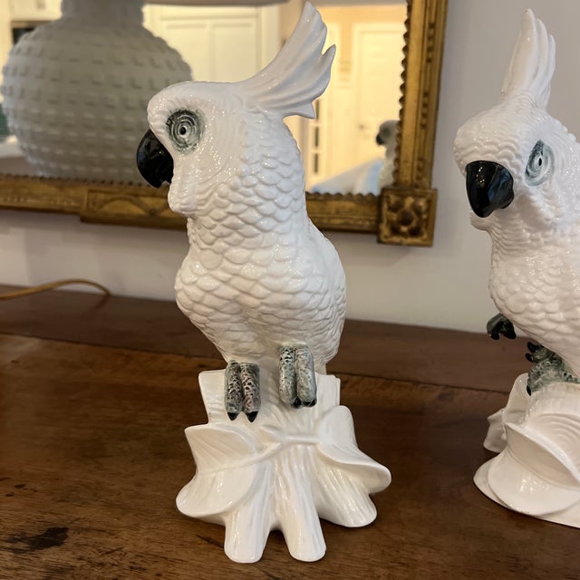Vintage Mid Century Porcelain White Cockatiel Birds- A Pair For Sale - Image 4 of 8