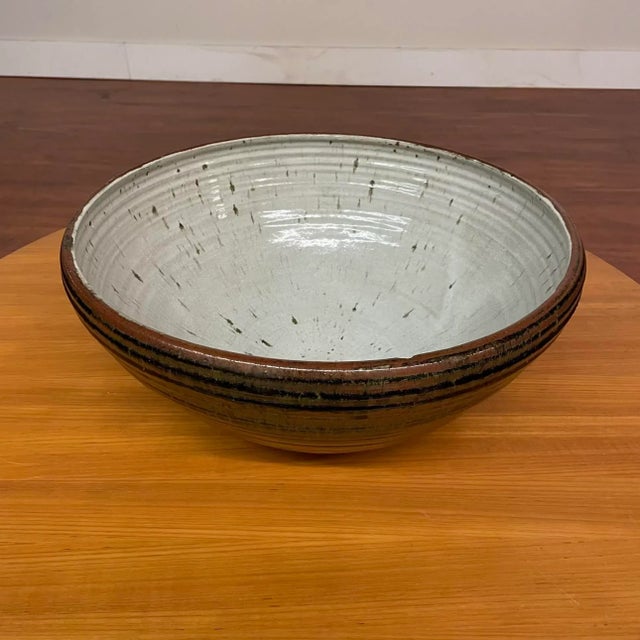 Oversized Studio Pottery Bowl With Earth-Toned Glaze - Mid Century For Sale - Image 4 of 18