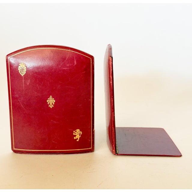 Florentine Vintage Red and Gold Florentine Leather Folding Bookends For Sale - Image 4 of 9