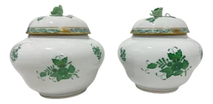 Apponyi Green Ginger Jars in Porcelain from Herend Hungary, 1930s-1960s, Set of 2