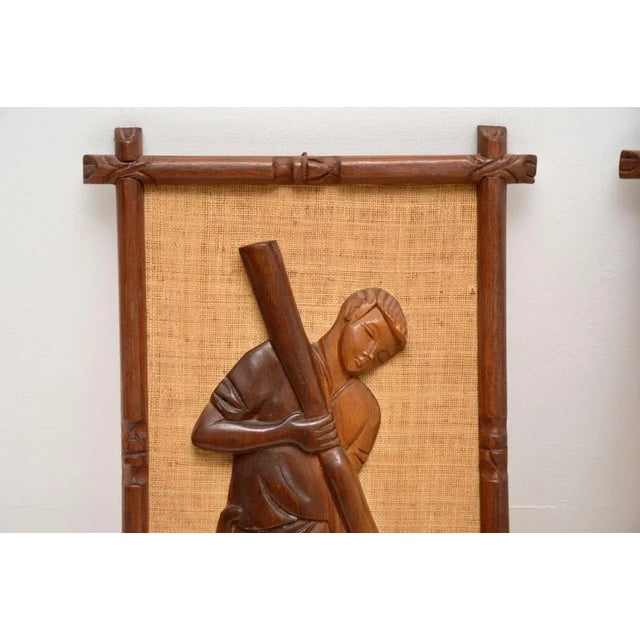 Mid-Century Modern Decorative Carved Walnut Reliefs Wall Art, 1960s, Set of 2 For Sale - Image 3 of 12