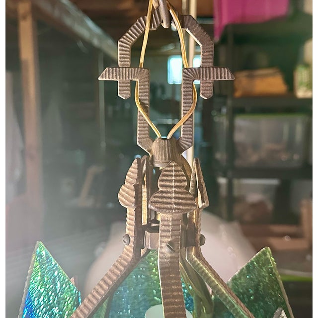 1930s 1930s Art Deco Skyscraper Slip Shade Chandelier For Sale - Image 5 of 16