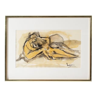 1960s Ink and Watercolor Painting Harry Hilson For Sale