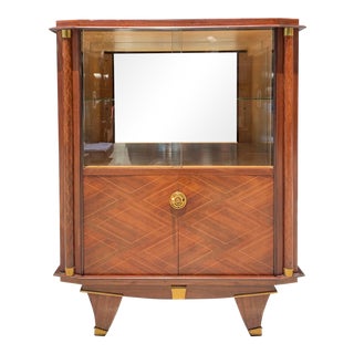 1940s French Art Deco Rosewood "Diamond'' Inlay Dry Bar Cabinet by Jules Leleu Style For Sale