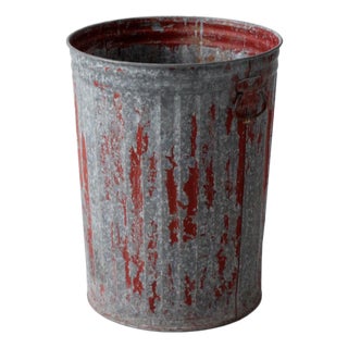 Antique Galvanized Utility Can With Red Paint For Sale