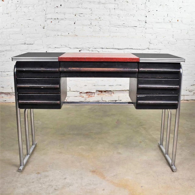 Art Deco Machine Age International Style Chrome & Black Desk Gilbert Rohde Attribution For Sale - Image 13 of 13
