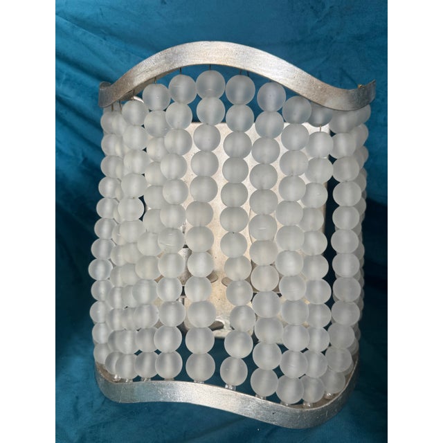 Glass Set of Five Mid-Century Currey & Company Silver-Toned Wall Sconces With Frosted Sea Glass Beads For Sale - Image 7 of 12